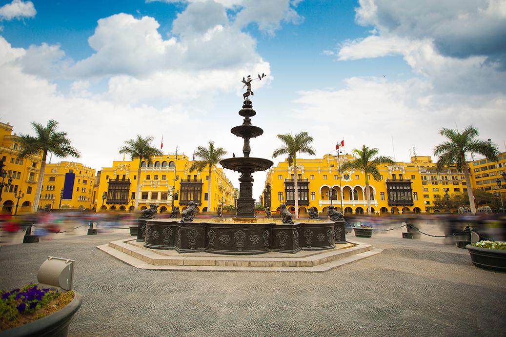 Explore fountains and traditional city landscapes in Lima Peru