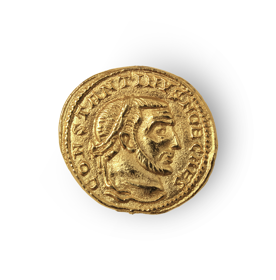 a golden Roman denarii coin