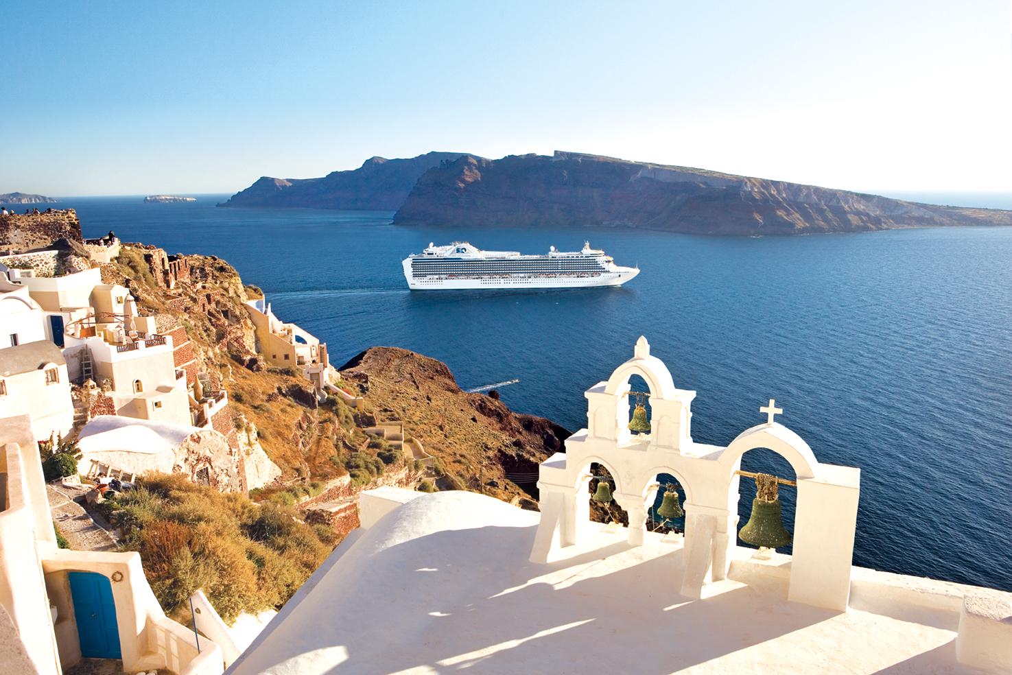 Views of Santorini and Greek islands with Mediterranean cruises