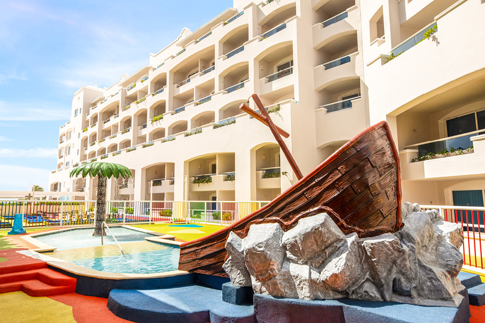 Pirate-themed splash park at Wyndham Alltra Cancun