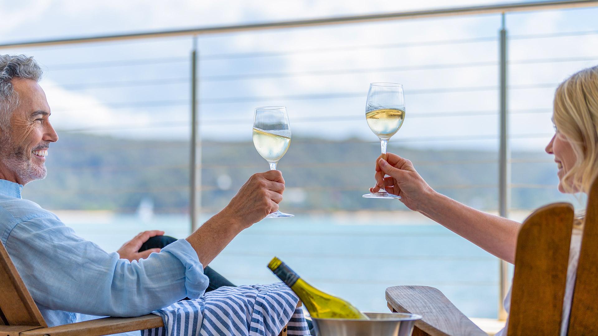 Enjoying wine on a cruise