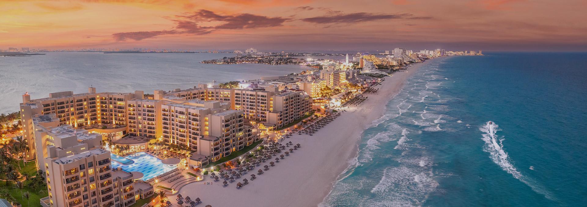 Row of hotels along a beach