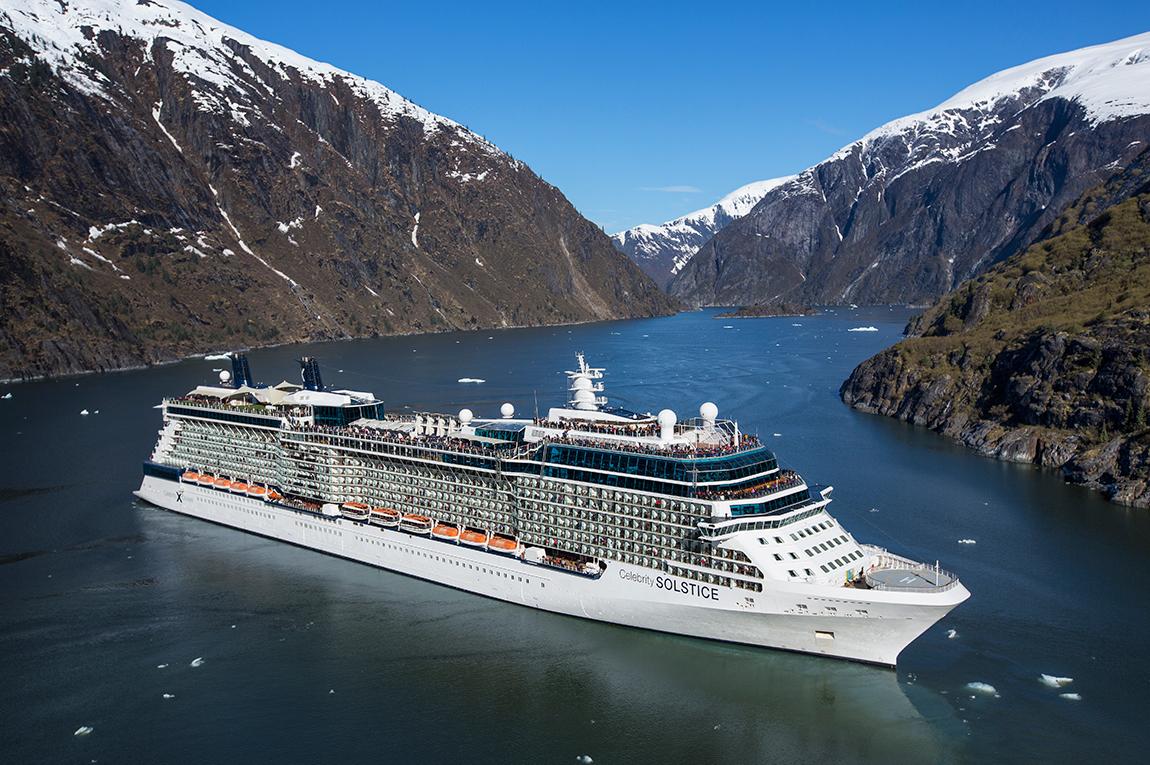 Aerial images of Alaska cruises traveling through fjords