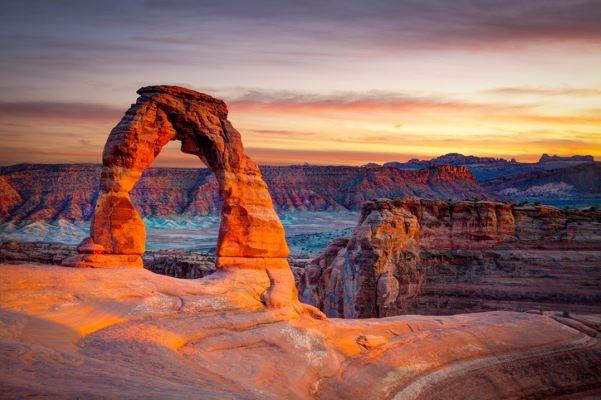 Glowing Arch. Delicate Arch, Arches National Park, UT.