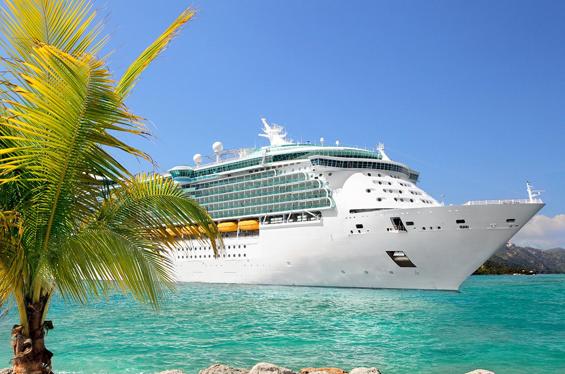 Cruise ship in the beautiful blue Caribbean waters