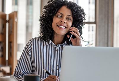 A travel agent working from her office