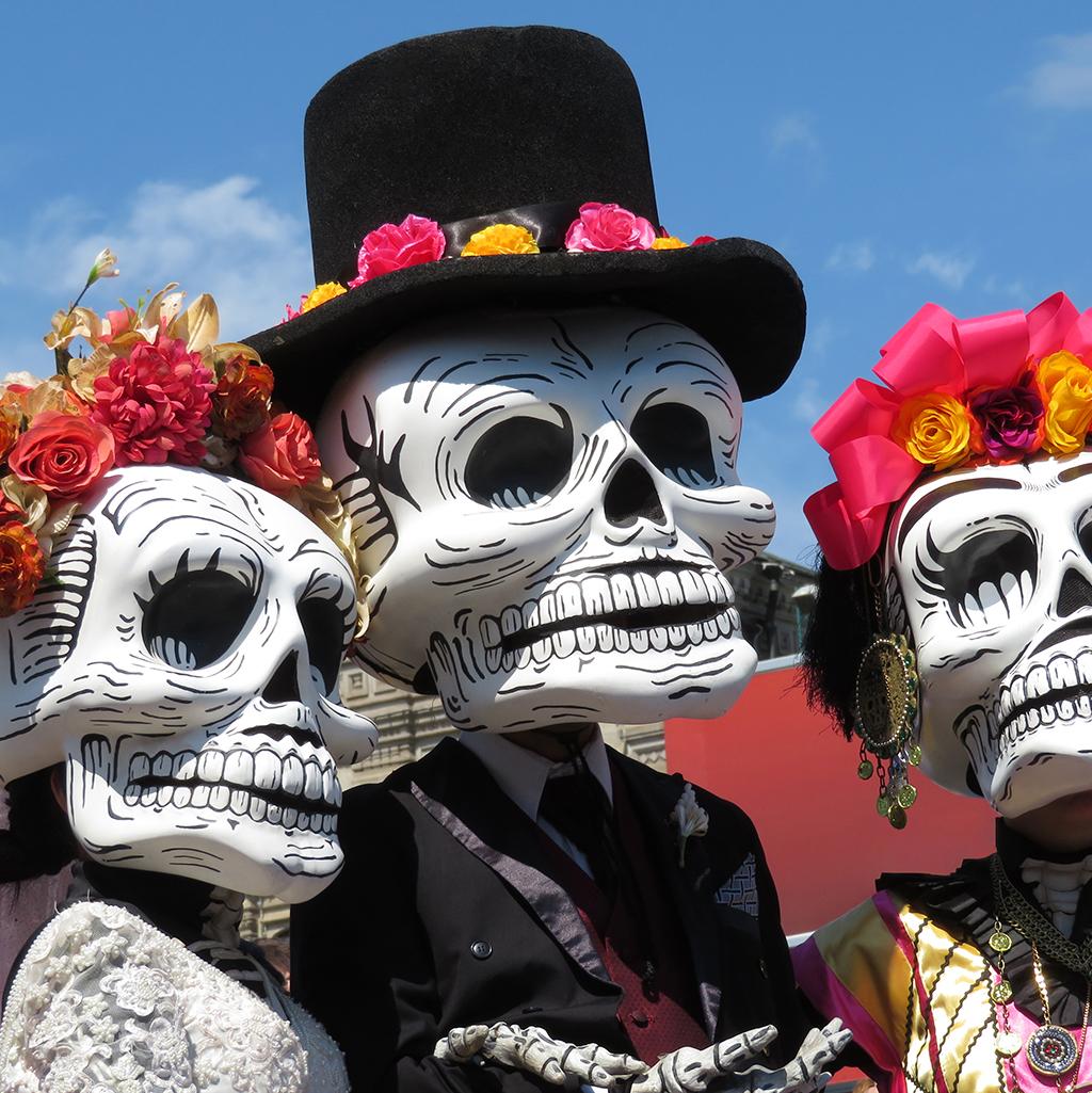 Skeleton masks and dolls from Mexico City