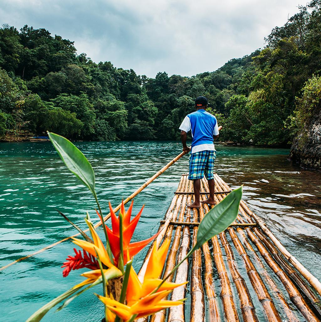 Traditional bamboo raft tour in Montego Bay Jamaica