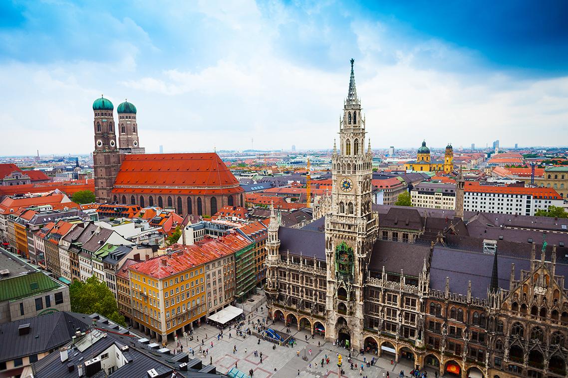Aerial views of Munich’s colorful architecture