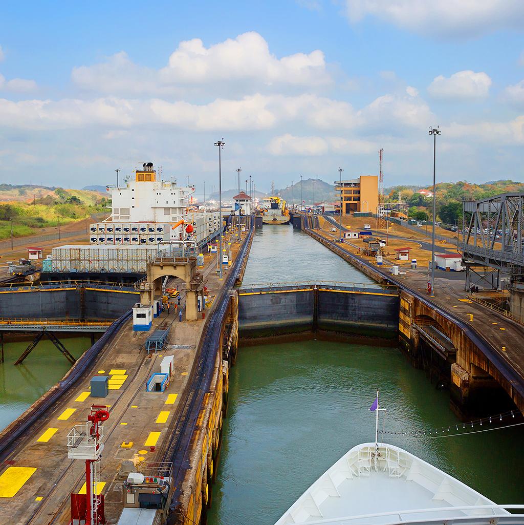 Going through the locks of the Panama Canal