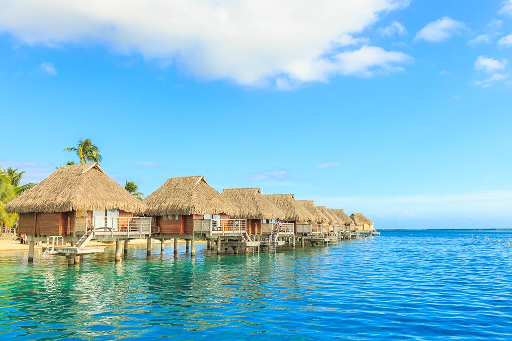 Overwater bungalows in Papeete Tahiti