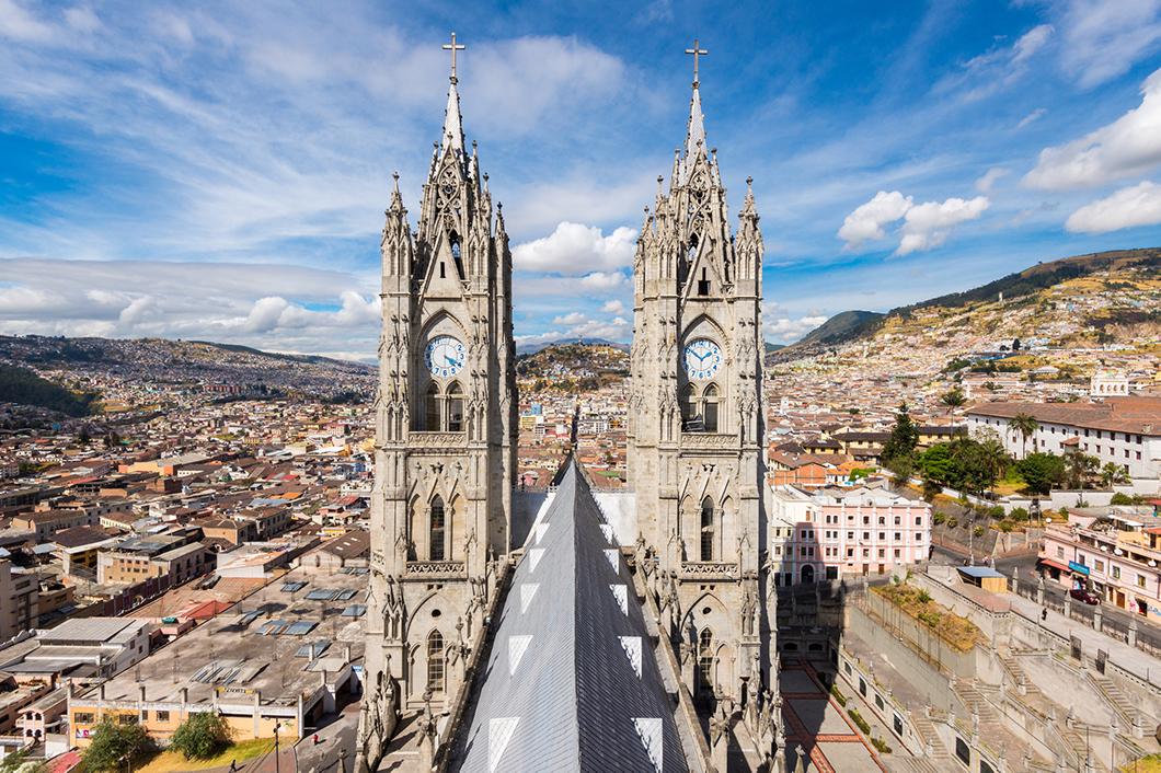 Visit churches and modern buildings in Quito, Ecuador
