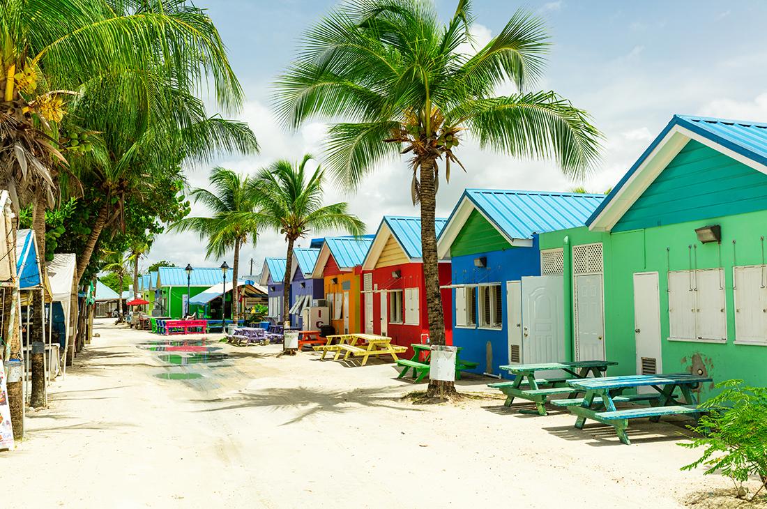 Colorful houses on the beach in Barbados