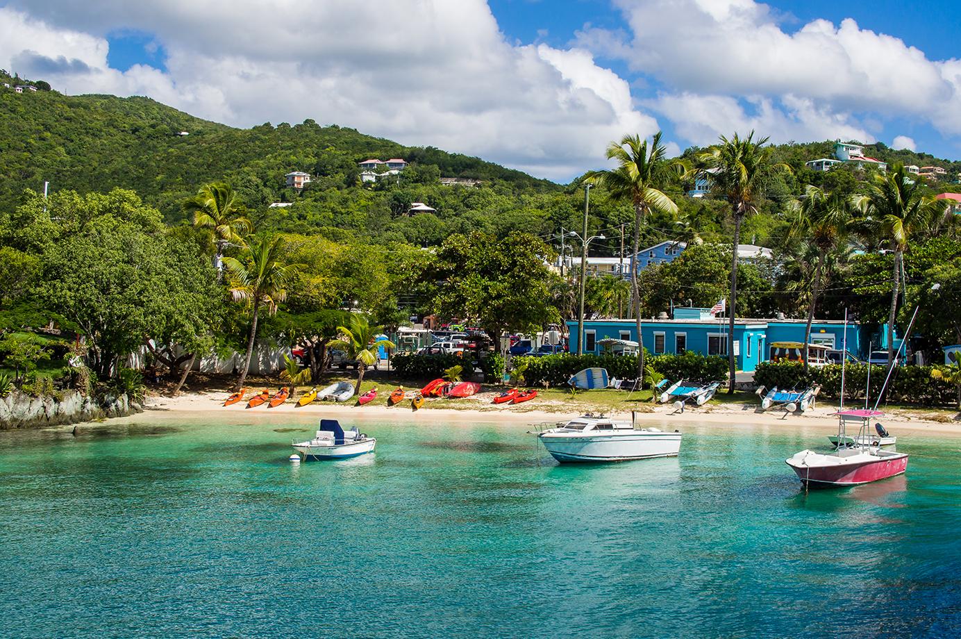 Boats docked at the beach in St. John, US Virgin Islands