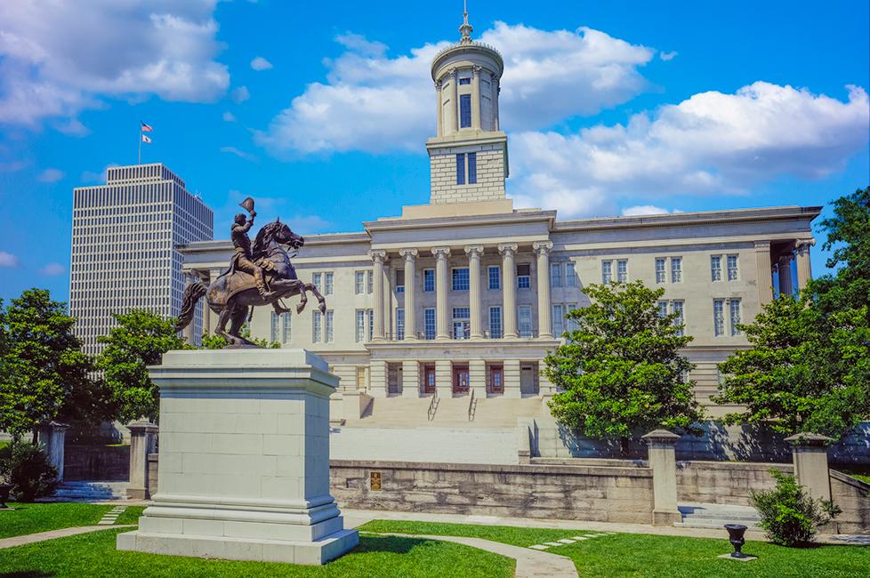 President Andrew Jackson statue in front of the Tennessee State Capitol Building
