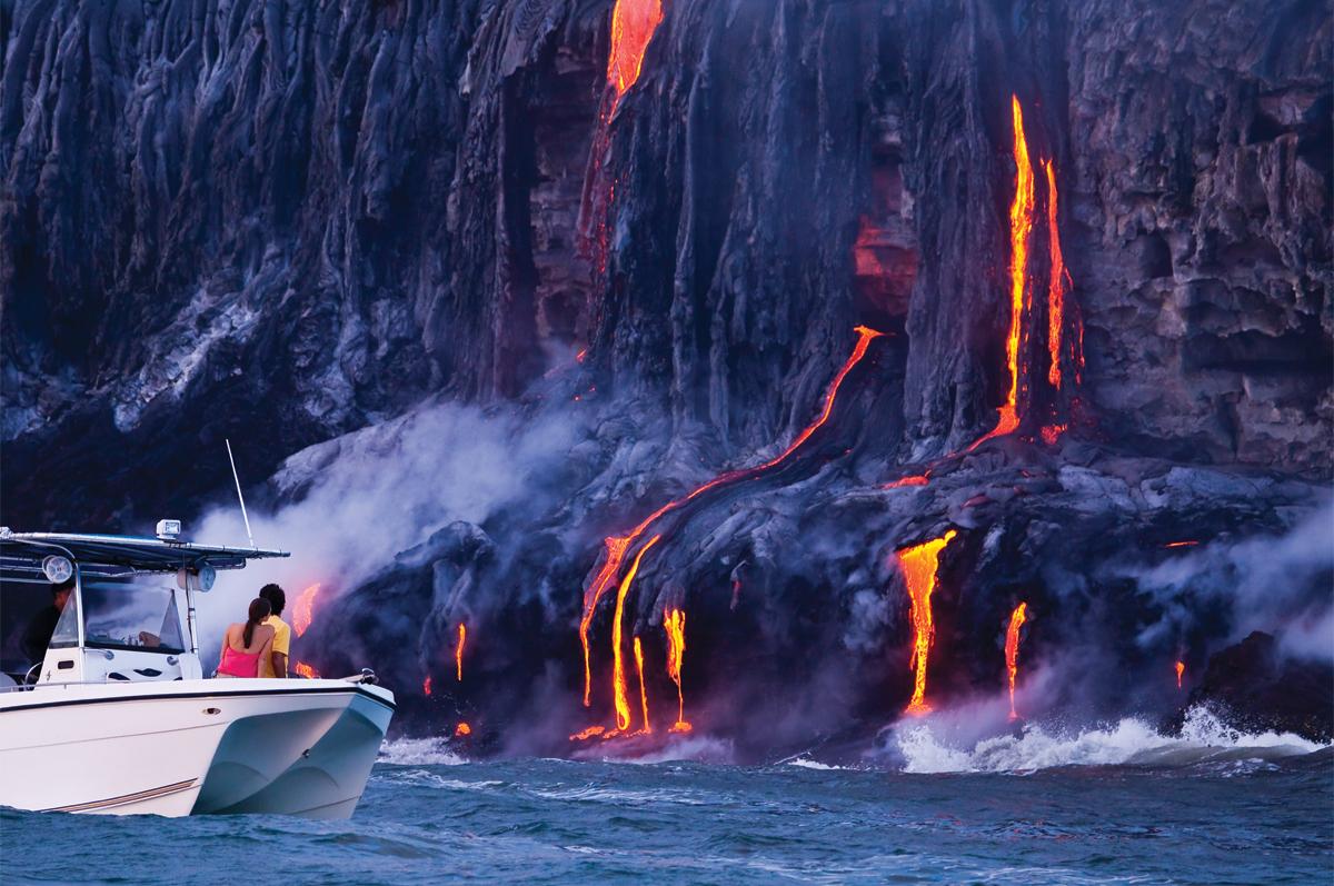 Lava meeting the water on the Big Island of Hawaii’s coastline