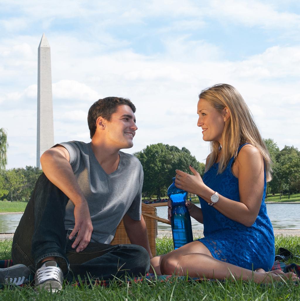 A couple sitting in the park on a tour in Washington D.C.