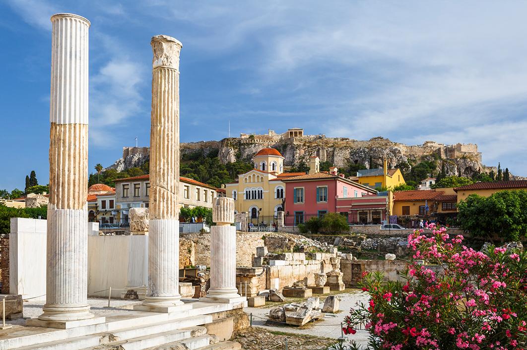 crumbling ruins and old towns in Athens, Greece