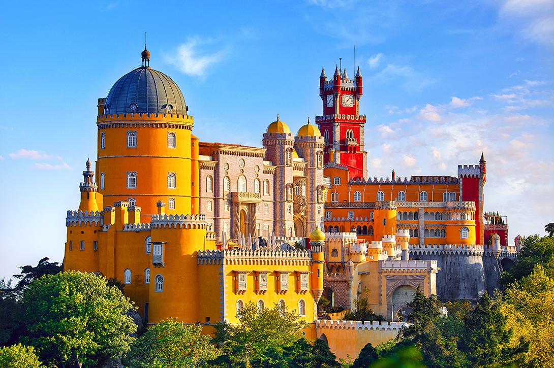 Colorful palace architecture in Lisbon Portugal