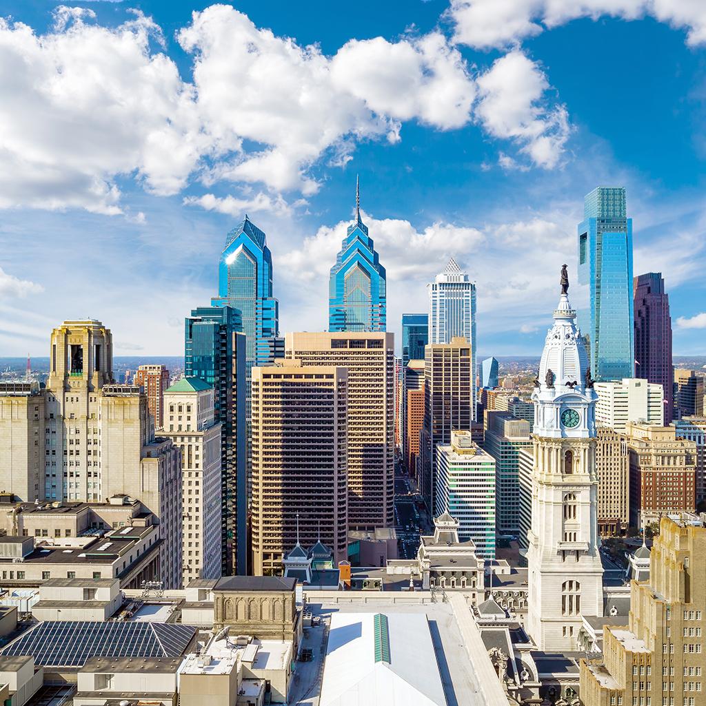 Philadelphia’s skyline on a sunny day