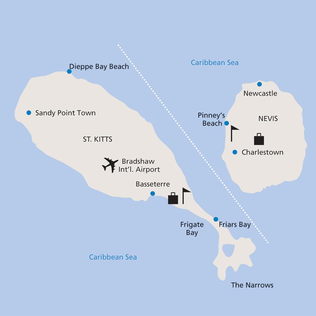 St. Kitts & Nevis vacation map